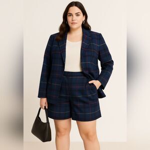 Pendlelton Blue Green Wool Smith Tartan Plaid Blazer & Shorts Set Size 16/18